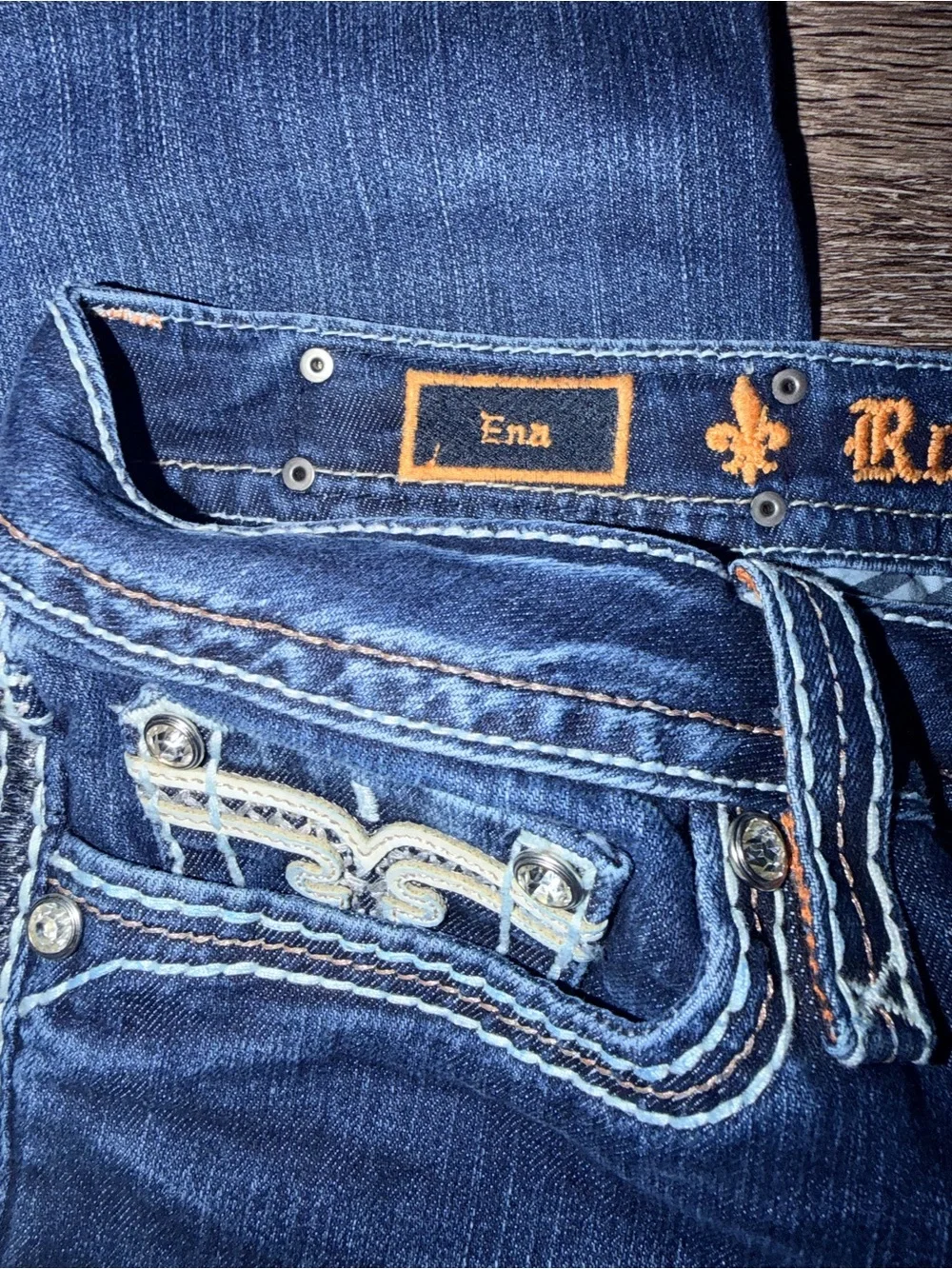 Rock Revival Ena Women's Dark Blue Embroidered Pocket Jeans